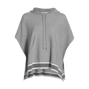 Fabiana Filippi Lurex Stripe Knit Poncho Hoodie Grey Size Small